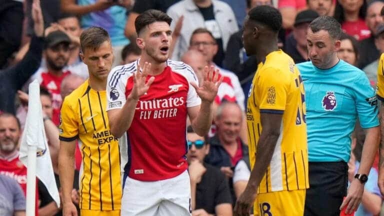 Arsenal 1-1 Brighton: Rice sees red as Gunners drop points