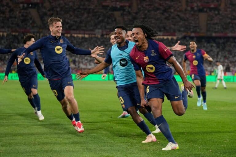 Barcelona 3-2 Real Madrid: Kounde settles thrilling and fiery final to keep treble dream alive